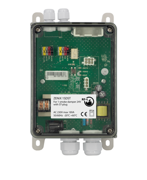 Field device for monitoring and controlling 1 motorized smoke control damper with ST-connection plugs