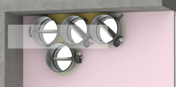 Fire dampers installed at a minimal distance from another damper or from an adjacent supporting construction