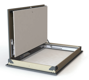 Aesthetic smoke control shutter for ceiling mounting.
